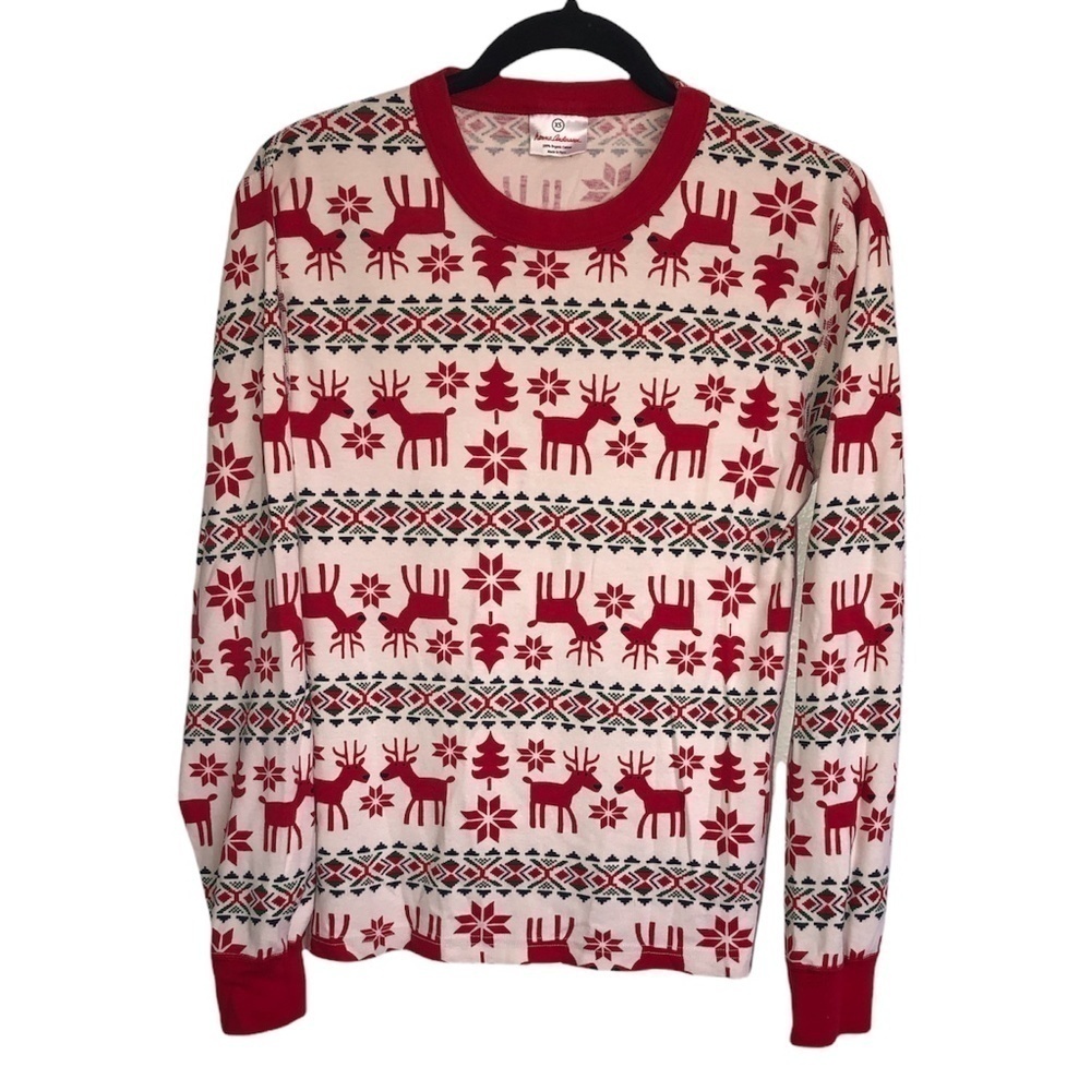 HANNA ANDERSSON Pajama Top kids Size XS Red White Dear Deer Organic Cotton